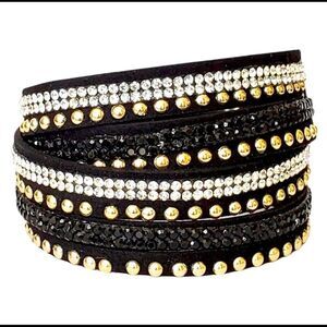 Punk Rock Rhinestone Black Wrap Bracelet